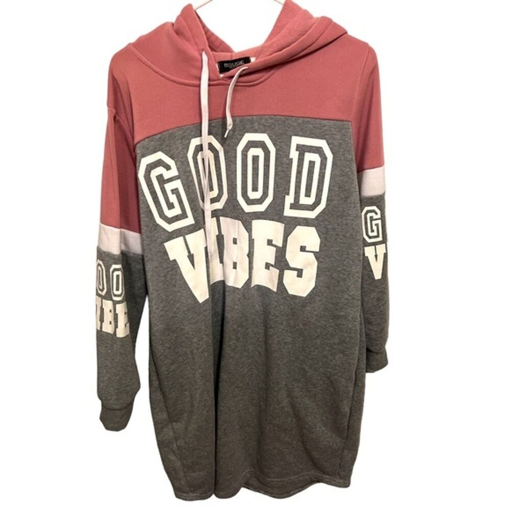 Rouge Good Vibes Hooded Sweatshirt Hoodie Pink Grey 2X Extra Long Retro Style